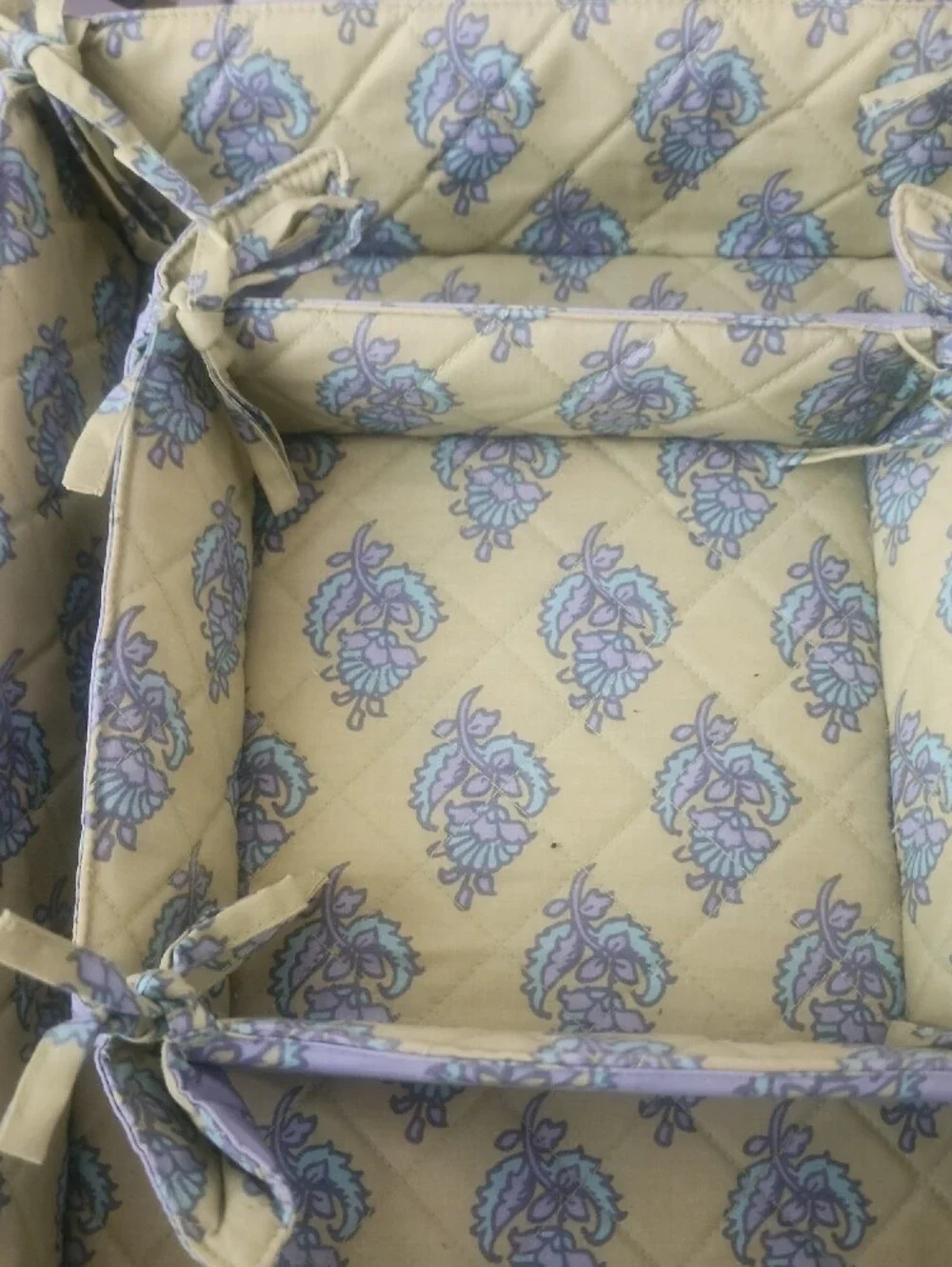 Pottery Barn Quilted Floral Tie-Top Fabric Organizers - Yellow & Purple